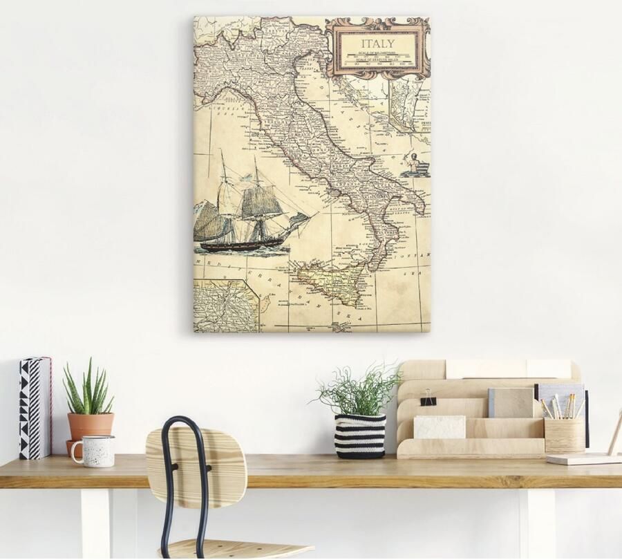 Artland Artprint Italië kaart als artprint op linnen poster in verschillende formaten maten - Foto 3