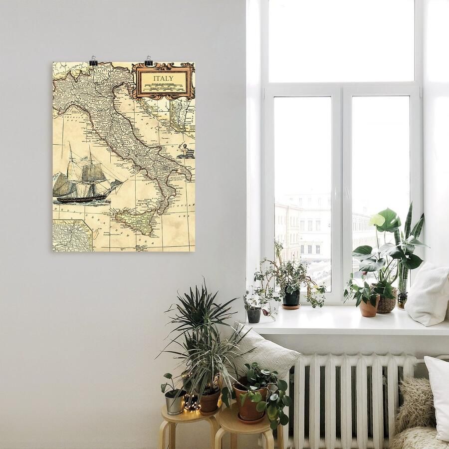 Artland Artprint Italië kaart als artprint op linnen poster in verschillende formaten maten - Foto 2