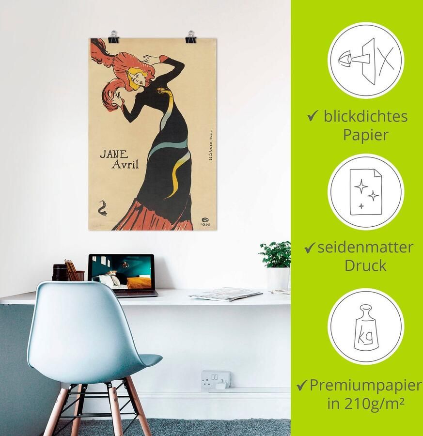Artland Artprint Jane Avril (poster). 1899 als artprint van aluminium artprint op linnen muursticker of poster in verschillende maten - Foto 2