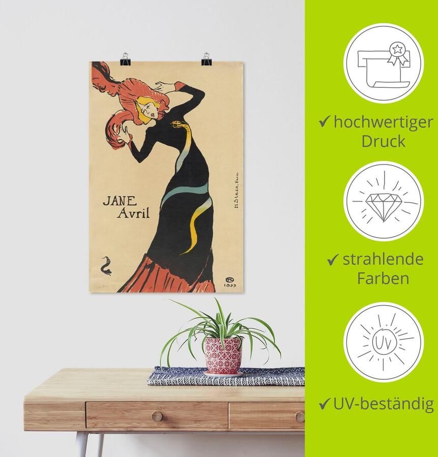 Artland Artprint Jane Avril (poster). 1899 als artprint van aluminium artprint op linnen muursticker of poster in verschillende maten - Foto 3