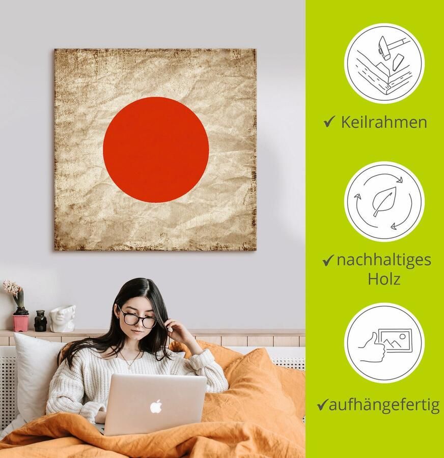 Artland Artprint Japanse vlag Japan symbool als artprint op linnen muursticker in verschillende maten