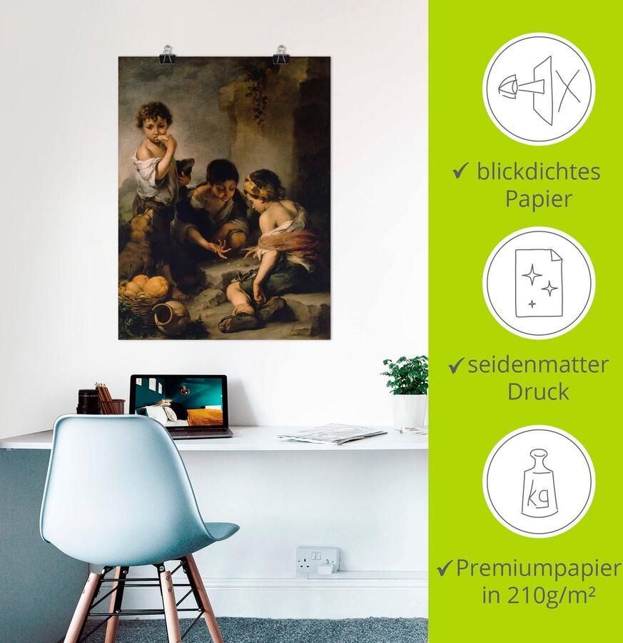 Artland Artprint Jongens bij het dobbelspel. Ca. 1670 1675. als artprint op linnen poster in verschillende formaten maten - Foto 2