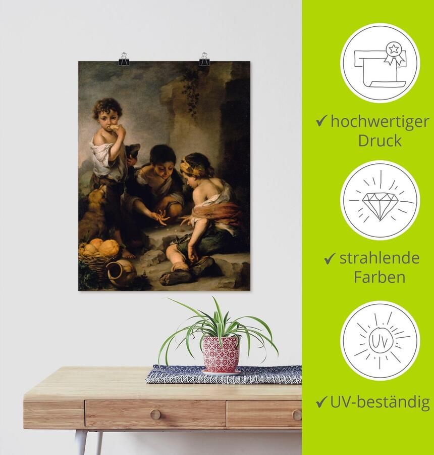 Artland Artprint Jongens bij het dobbelspel. Ca. 1670 1675. als artprint op linnen poster in verschillende formaten maten - Foto 3