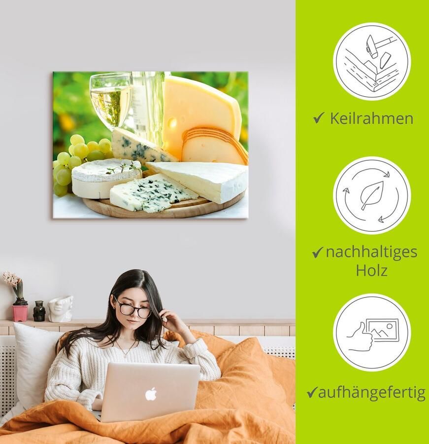 Artland Artprint Kaas & wijn als artprint op linnen poster in verschillende formaten maten - Foto 2