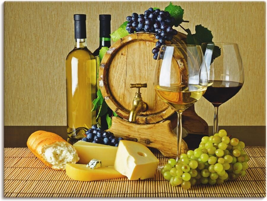 Artland Artprint Kaas wijn en druiven als artprint van aluminium artprint op linnen muursticker of poster in verschillende maten - Foto 6