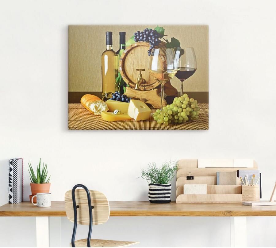 Artland Artprint Kaas wijn en druiven als artprint van aluminium artprint op linnen muursticker of poster in verschillende maten - Foto 3