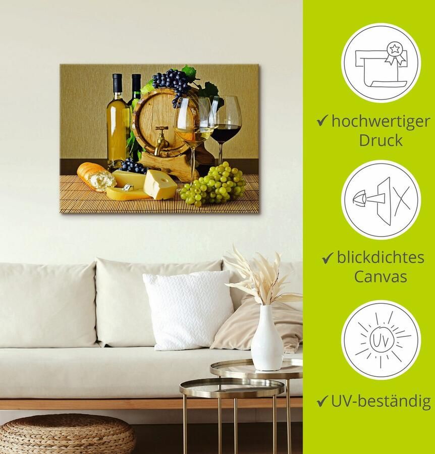 Artland Artprint Kaas wijn en druiven als artprint van aluminium artprint op linnen muursticker of poster in verschillende maten - Foto 2
