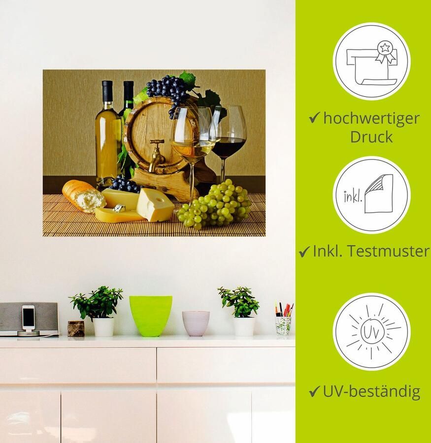 Artland Artprint Kaas wijn en druiven als artprint van aluminium artprint op linnen muursticker of poster in verschillende maten - Foto 2
