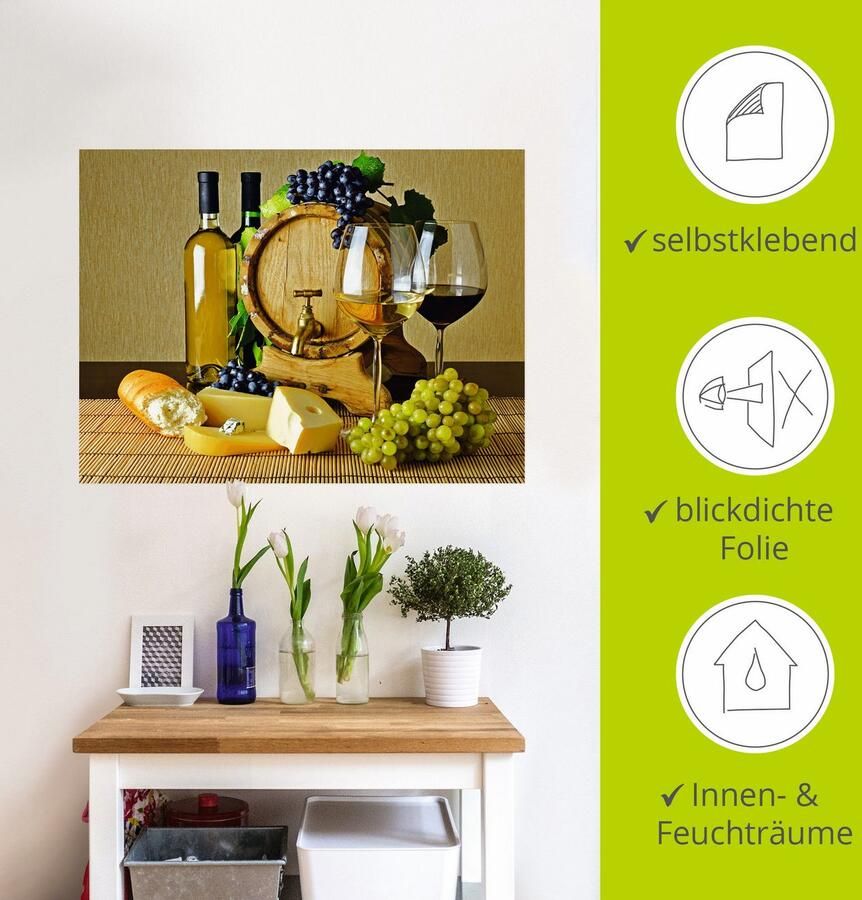Artland Artprint Kaas wijn en druiven als artprint van aluminium artprint op linnen muursticker of poster in verschillende maten - Foto 3