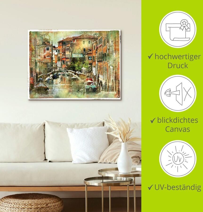 Artland Artprint Kanaal in Venetië als artprint op linnen poster muursticker in verschillende maten - Foto 3
