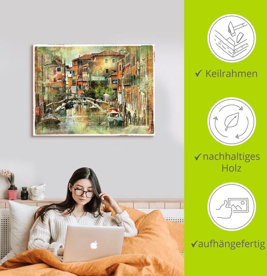 Artland Artprint Kanaal in Venetië als artprint op linnen poster muursticker in verschillende maten - Foto 2