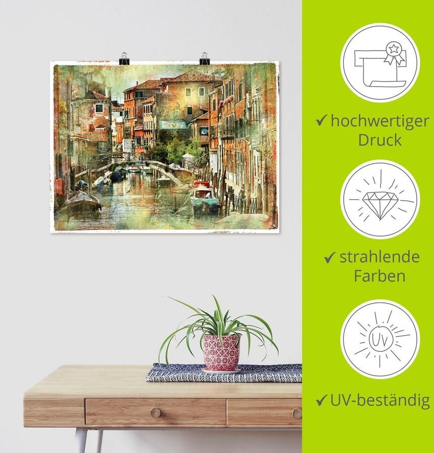 Artland Artprint Kanaal in Venetië als artprint op linnen poster muursticker in verschillende maten - Foto 5