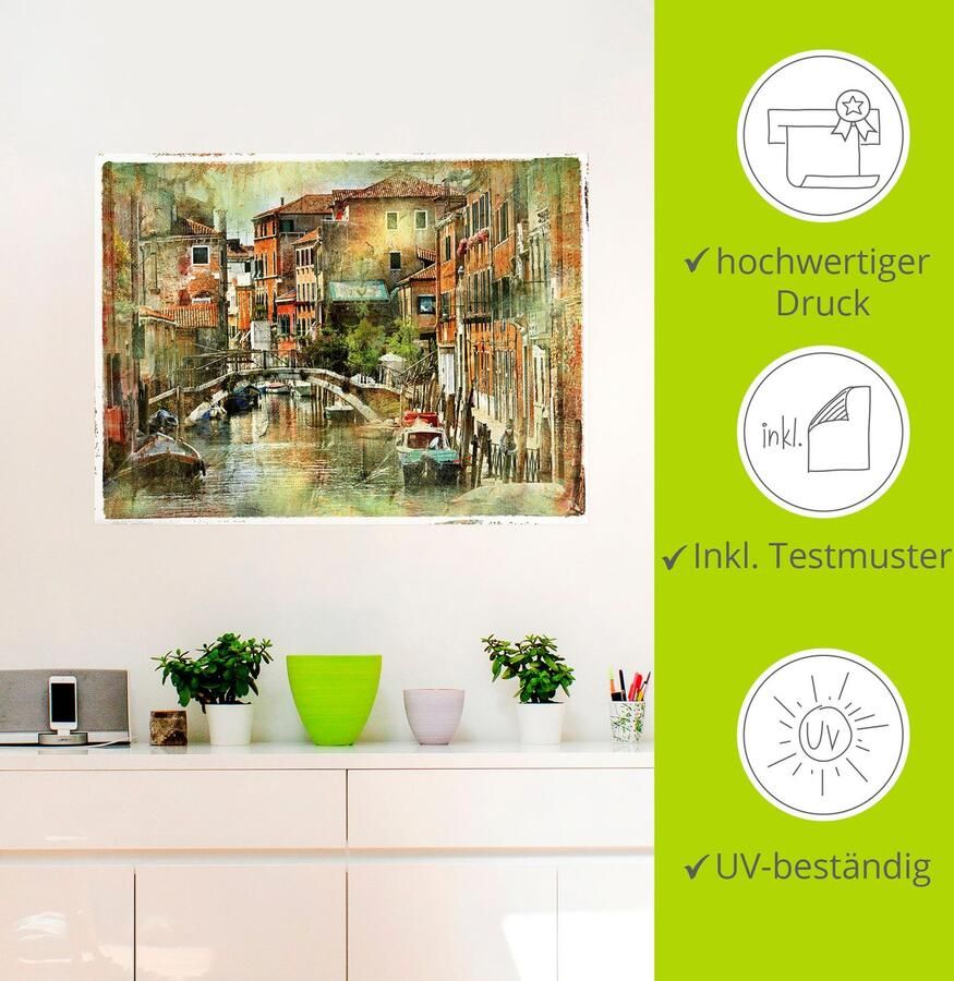 Artland Artprint Kanaal in Venetië als artprint op linnen poster muursticker in verschillende maten - Foto 3