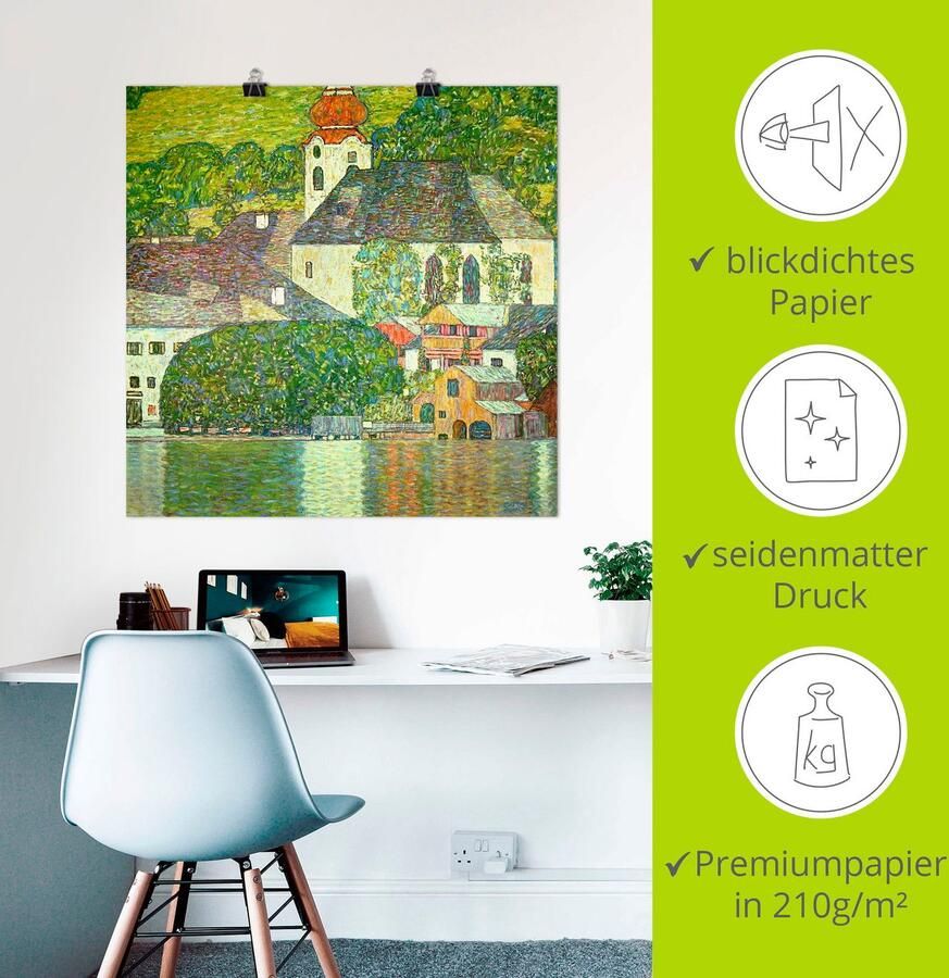 Artland Artprint Kerk in Unterach aan de Attersee. (D.198) als artprint op linnen poster in verschillende formaten maten - Foto 2