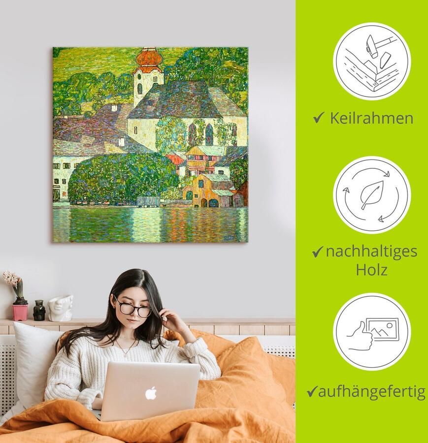 Artland Artprint Kerk in Unterach aan de Attersee. (D.198) als artprint op linnen poster in verschillende formaten maten