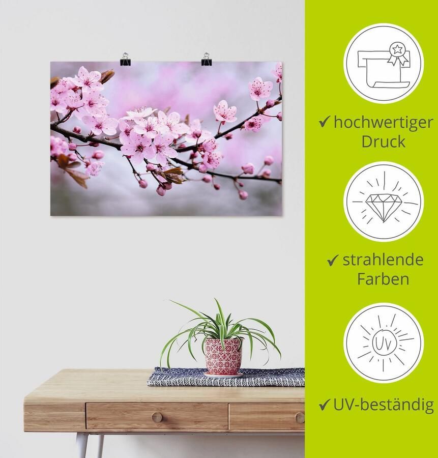 Artland Artprint Kersenbloesem als artprint van aluminium artprint voor buiten artprint op linnen poster muursticker - Foto 3