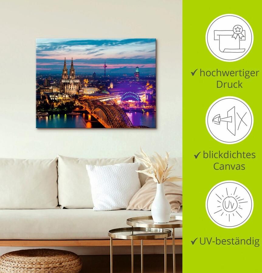 Artland Artprint op linnen Keulen panorama in de avond - Foto 2