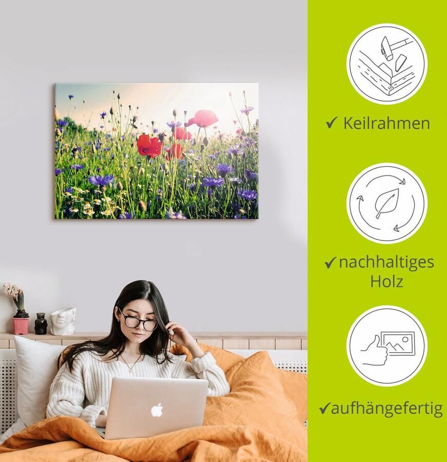 Artland Artprint Klaproos in het veld als artprint op linnen poster in verschillende formaten maten