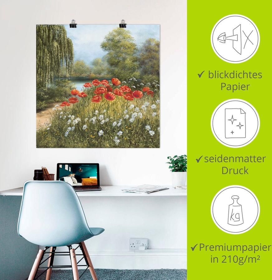 Artland Artprint Klaproosweide aan het meer als artprint van aluminium artprint voor buiten artprint op linnen poster in verschillende maten. maten - Foto 4