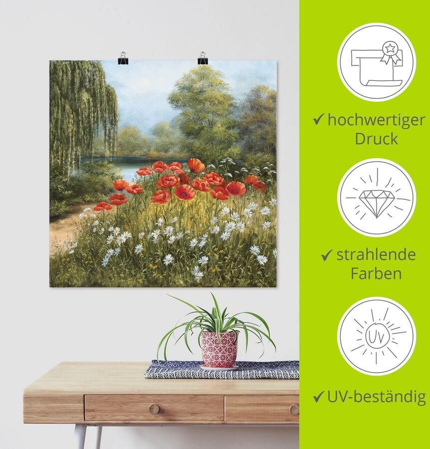 Artland Artprint Klaproosweide aan het meer als artprint van aluminium artprint voor buiten artprint op linnen poster in verschillende maten. maten - Foto 5