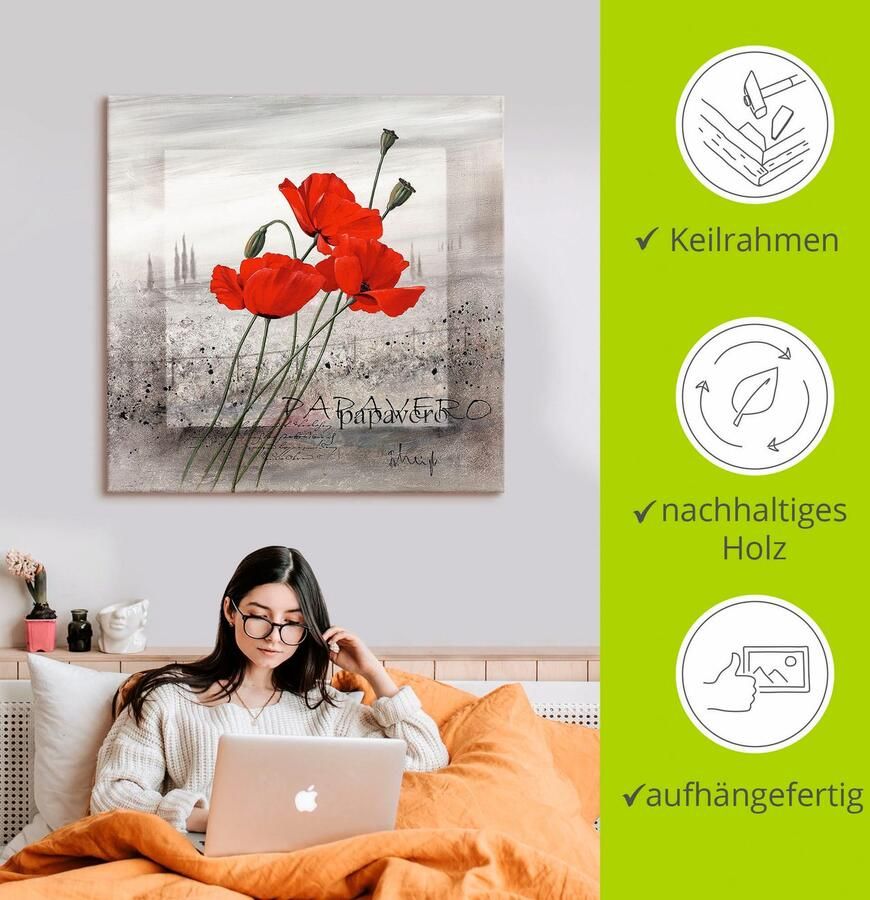 Artland Artprint Klaprozen als artprint op linnen poster muursticker in verschillende maten - Foto 3