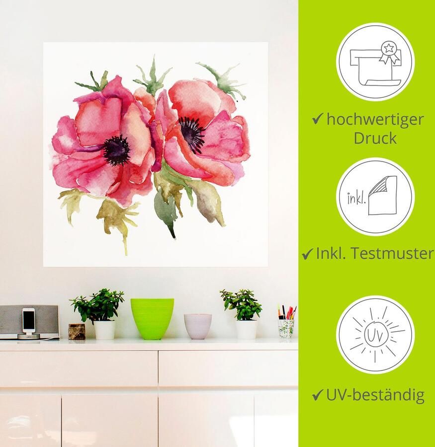 Artland Artprint Klaprozen als artprint van aluminium artprint voor buiten artprint op linnen poster muursticker - Foto 3