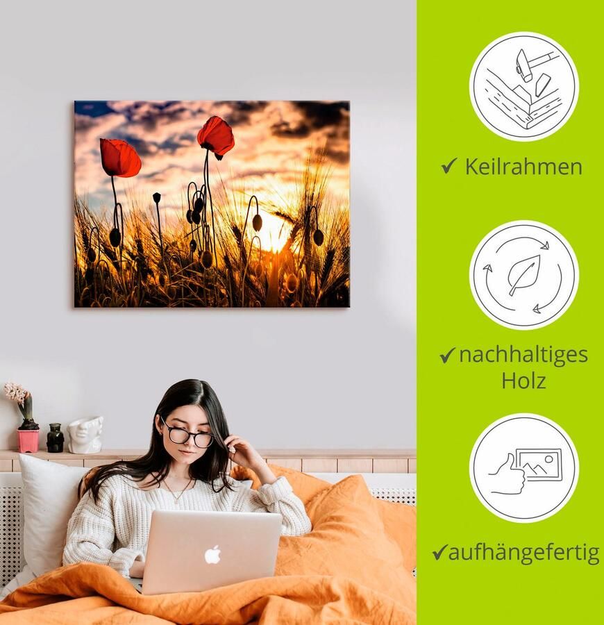 Artland Artprint Klaprozen bij zonsondergang als artprint van aluminium artprint voor buiten artprint op linnen poster muursticker