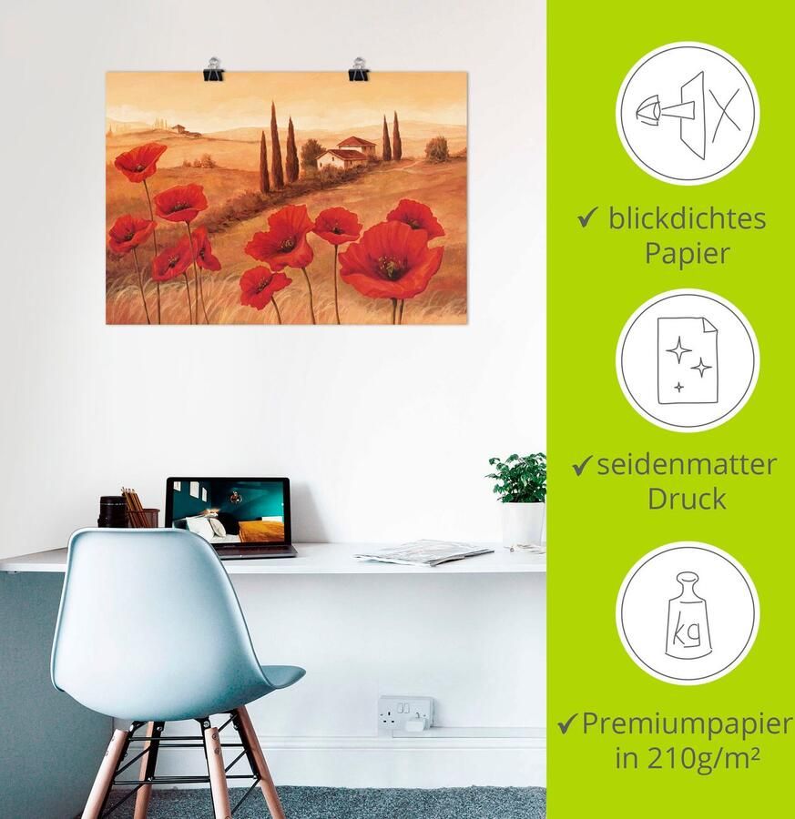 Artland Artprint Klaprozen in de Toscane als artprint op linnen poster muursticker in verschillende maten - Foto 2