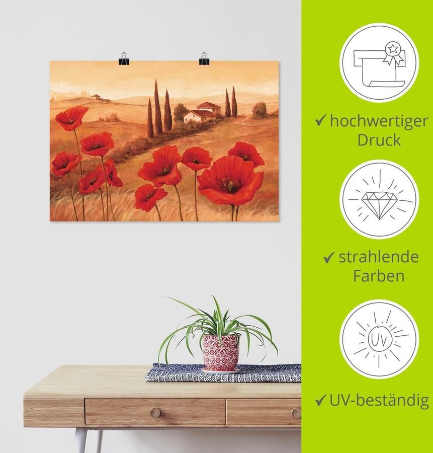 Artland Artprint Klaprozen in de Toscane als artprint op linnen poster muursticker in verschillende maten - Foto 3
