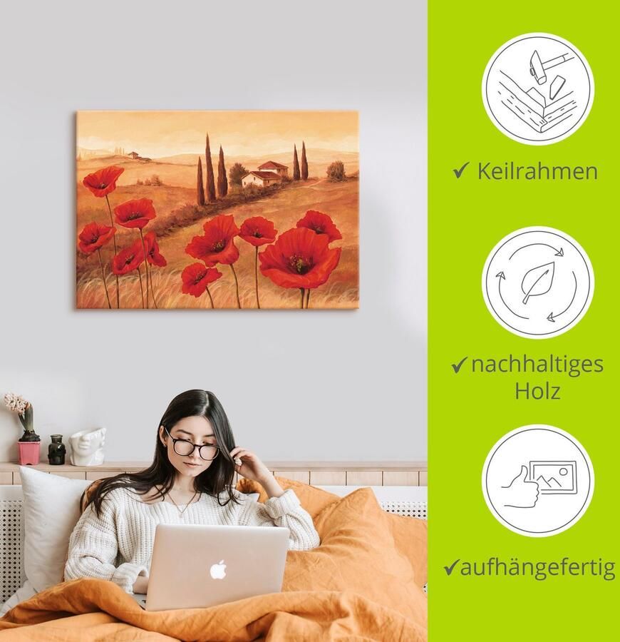 Artland Artprint Klaprozen in de Toscane als artprint op linnen poster muursticker in verschillende maten - Foto 3