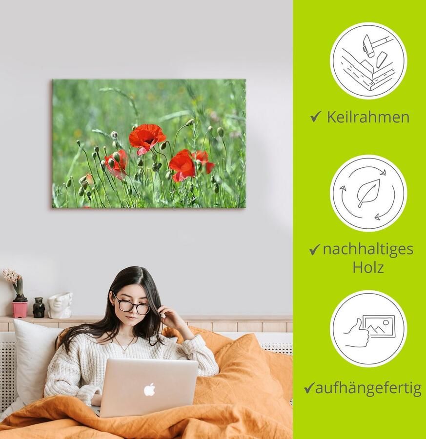 Artland Artprint Klaprozen in het gras als artprint op linnen poster in verschillende formaten maten - Foto 3