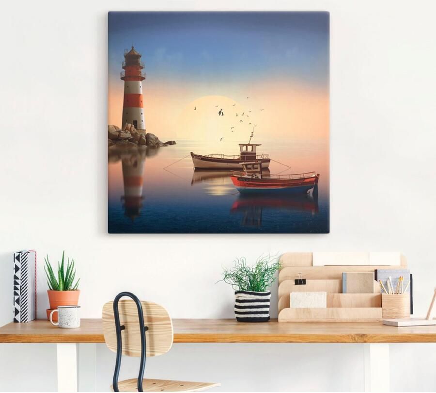 Artland Artprint Kleine haven met vuurtoren als artprint op linnen muursticker in verschillende maten - Foto 4