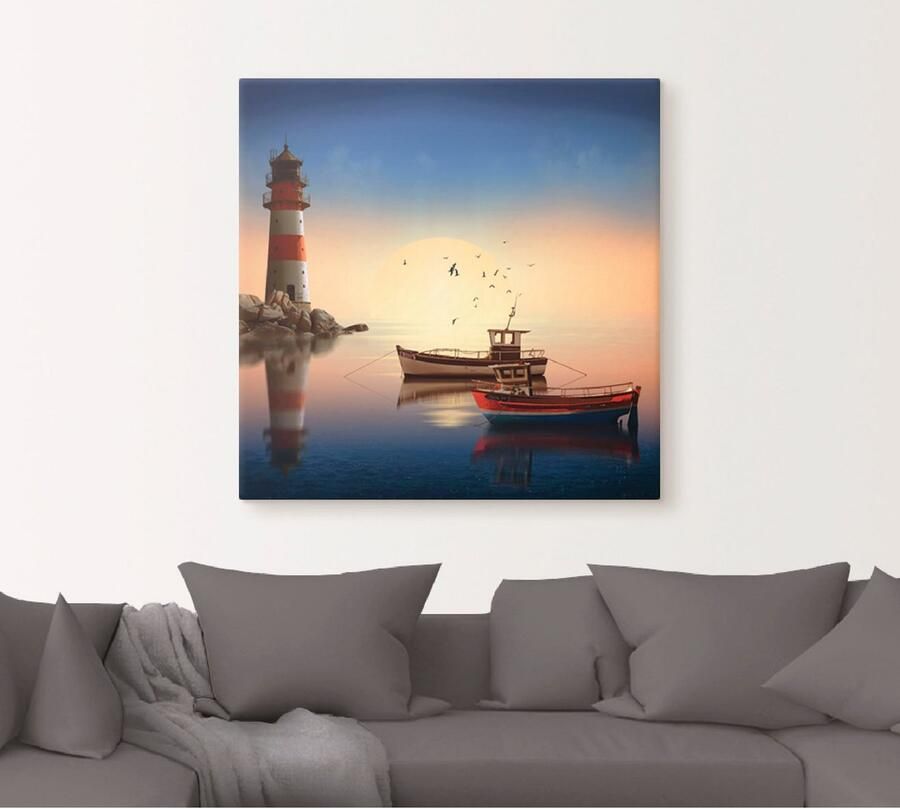 Artland Artprint Kleine haven met vuurtoren als artprint op linnen muursticker in verschillende maten - Foto 5