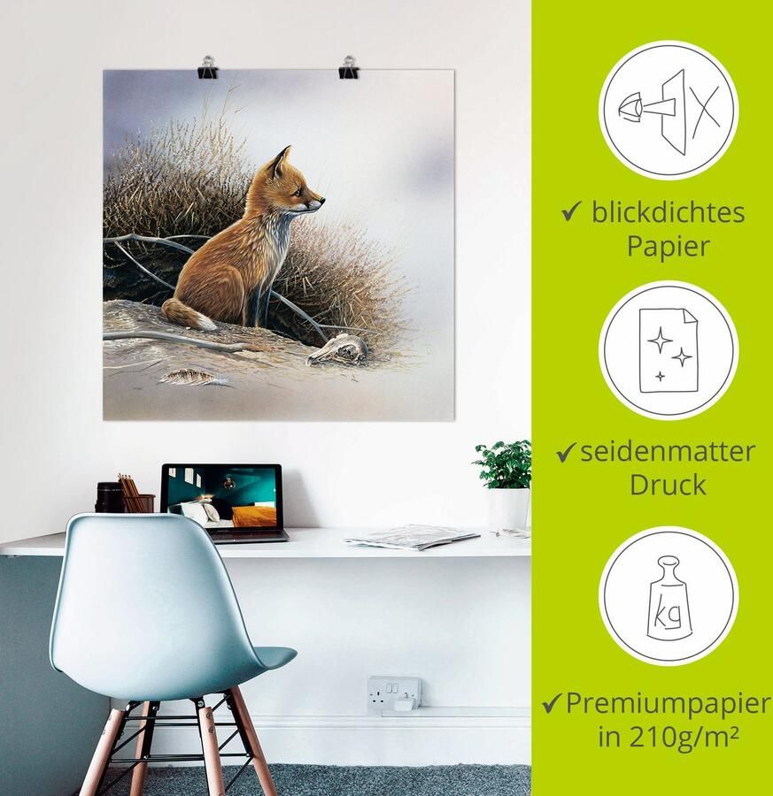 Artland Artprint Kleine vos als artprint op linnen poster in verschillende formaten maten - Foto 2