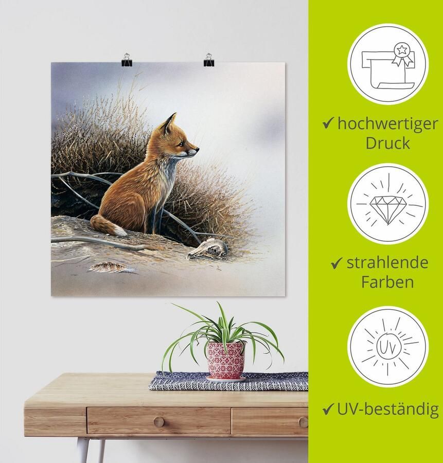 Artland Artprint Kleine vos als artprint op linnen poster in verschillende formaten maten - Foto 3