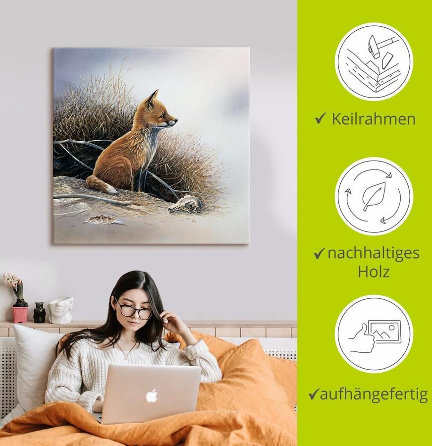 Artland Artprint Kleine vos als artprint op linnen poster in verschillende formaten maten - Foto 2