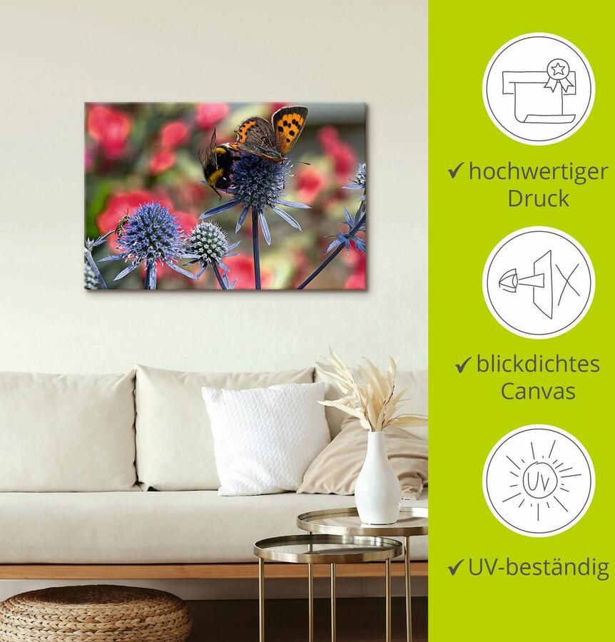Artland Artprint Kleine vuurvlinder en hommel als artprint van aluminium artprint op linnen muursticker verschillende maten - Foto 2