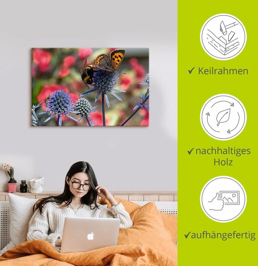 Artland Artprint Kleine vuurvlinder en hommel als artprint van aluminium artprint op linnen muursticker verschillende maten