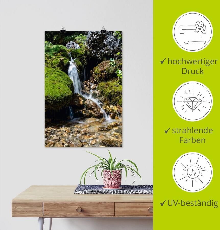 Artland Artprint Kleine waterval in de bergen als artprint op linnen poster muursticker in verschillende maten - Foto 3