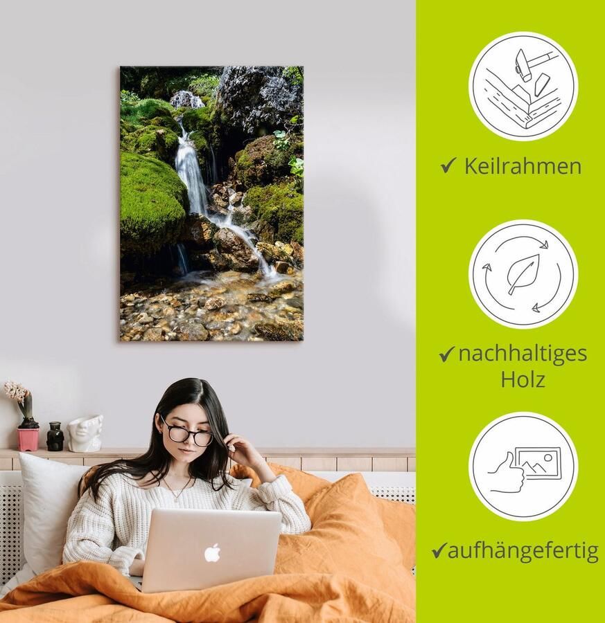 Artland Artprint Kleine waterval in de bergen als artprint op linnen poster muursticker in verschillende maten