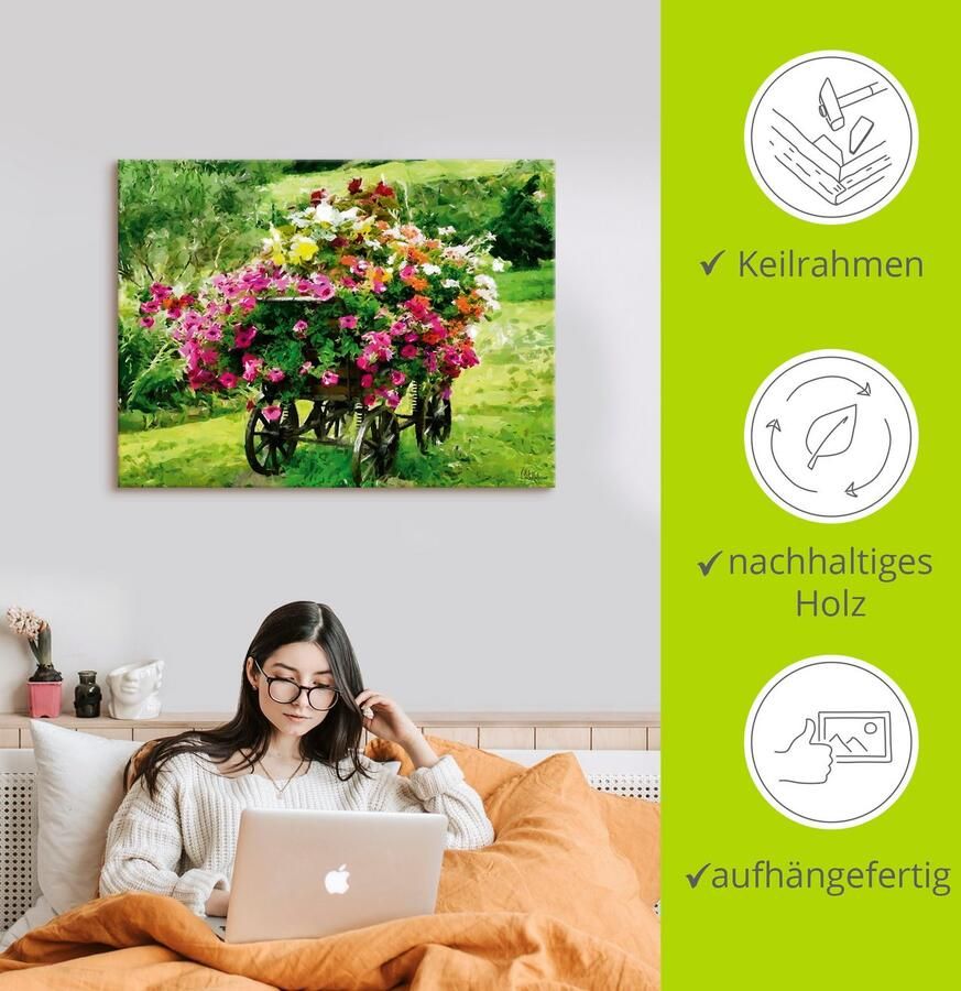 Artland Artprint op linnen Koets met bloemen - Foto 3