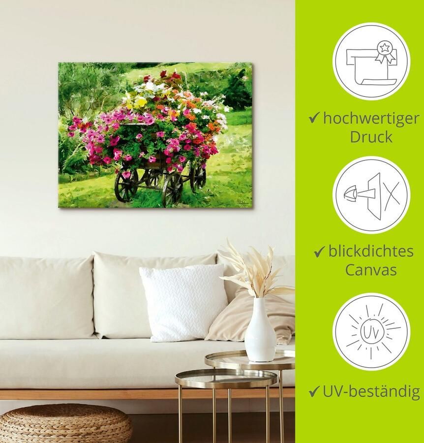 Artland Artprint op linnen Koets met bloemen - Foto 4