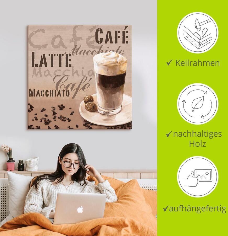 Artland Artprint Koffie latte macchiato als artprint op linnen muursticker in verschillende maten - Foto 2
