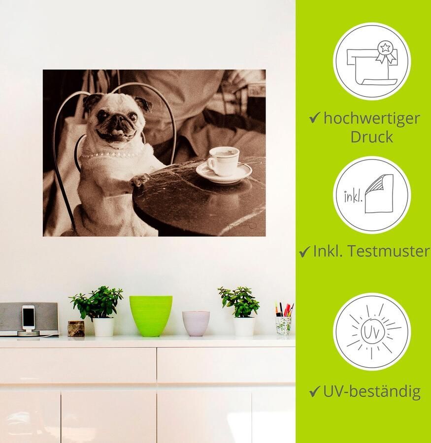 Artland Artprint Koffie mopshond als artprint op linnen poster muursticker in verschillende maten - Foto 2