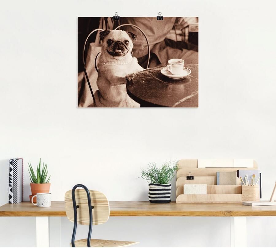 Artland Artprint Koffie mopshond als artprint op linnen poster muursticker in verschillende maten - Foto 6