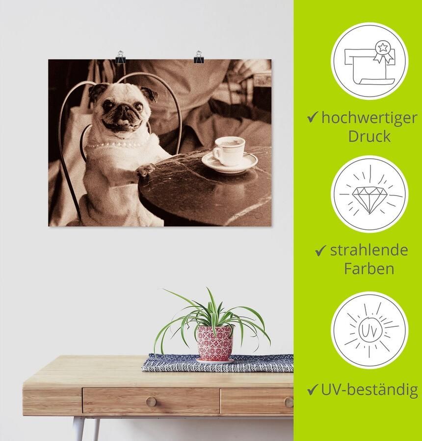Artland Artprint Koffie mopshond als artprint op linnen poster muursticker in verschillende maten - Foto 4