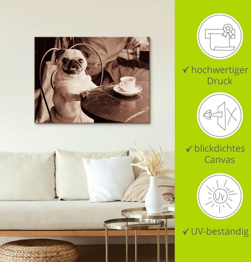 Artland Artprint Koffie mopshond als artprint op linnen poster muursticker in verschillende maten - Foto 3