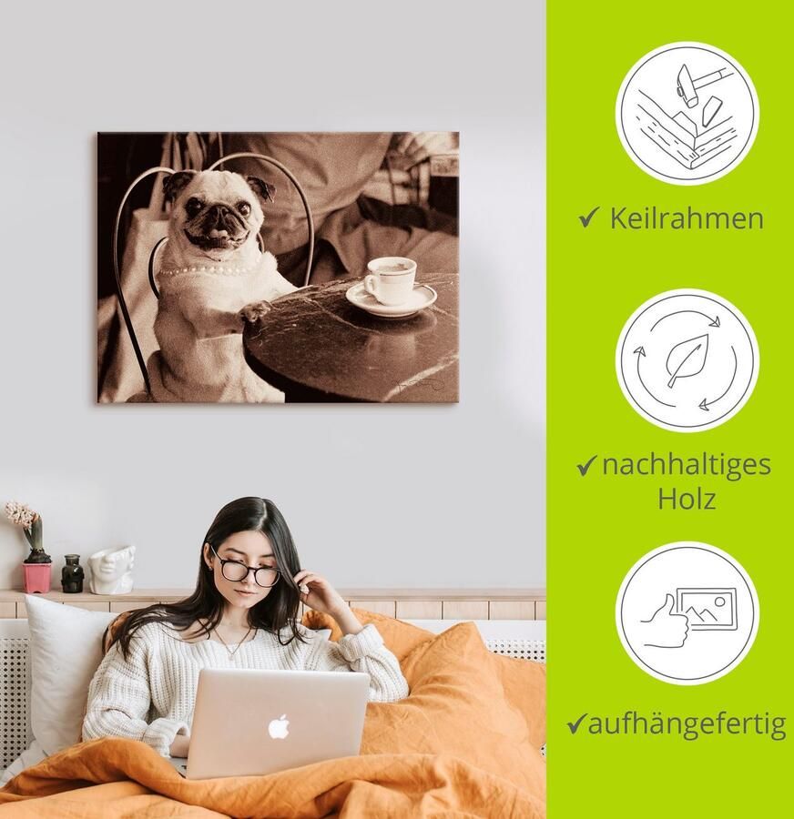 Artland Artprint Koffie mopshond als artprint op linnen poster muursticker in verschillende maten - Foto 2
