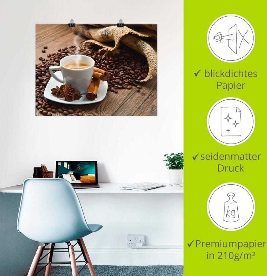 Artland Artprint Koffiekopje linnen zak met koffiebonen als artprint op linnen poster in verschillende formaten maten - Foto 2