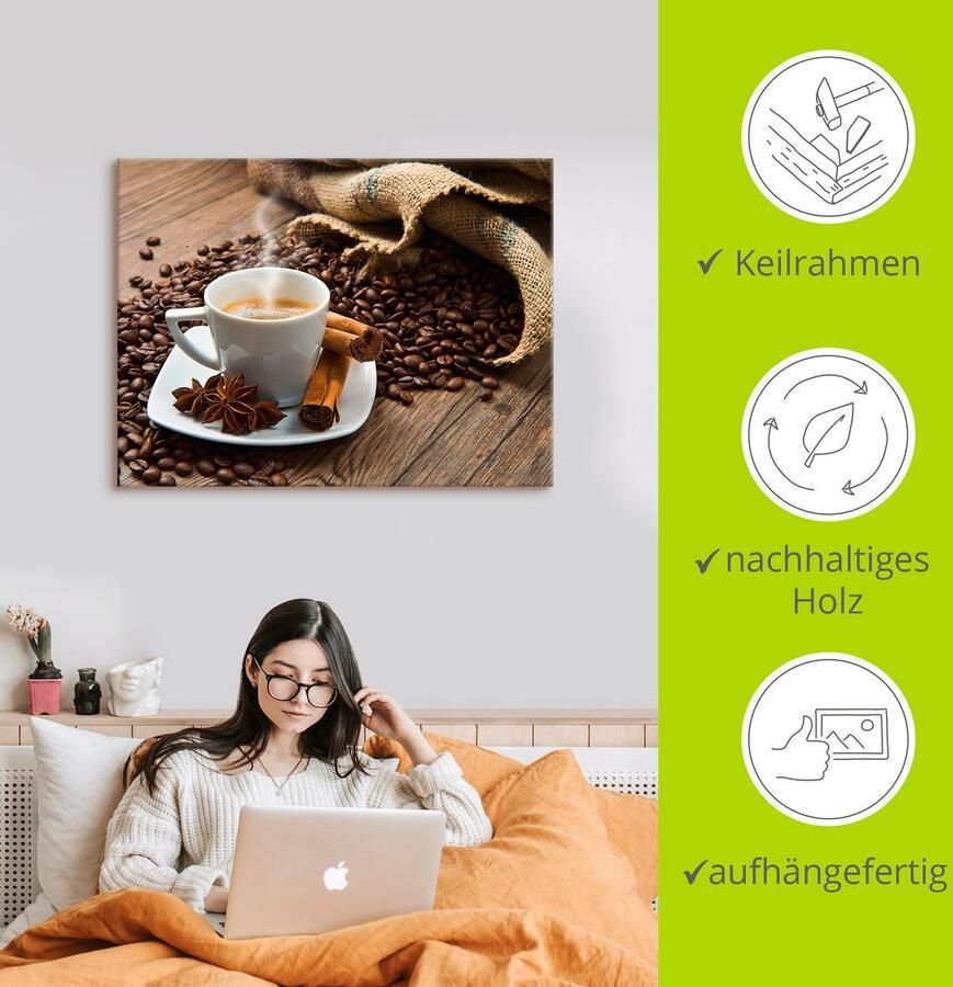 Artland Artprint Koffiekopje linnen zak met koffiebonen als artprint op linnen poster in verschillende formaten maten - Foto 3